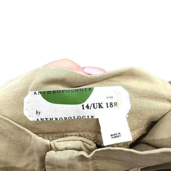 Anthropologie Blythe Wide-Leg Paperbag Pants Trouser Belted Khaki Tan Size US 14 - Picture 10 of 12